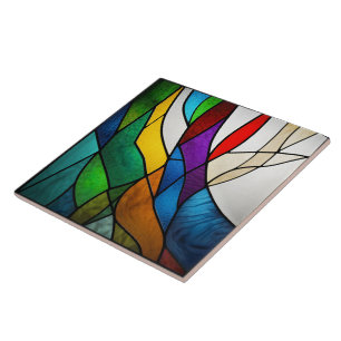 Colourful Stained Glass Mosaic Abstraction Ceramic Tile