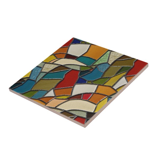 Colourful Stained Glass Mosaic Abstraction Ceramic Tile (Side)