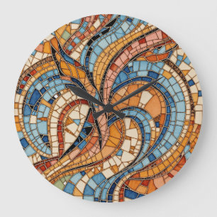 Colourful Stained Glass Mosaic Abstraction Large Clock