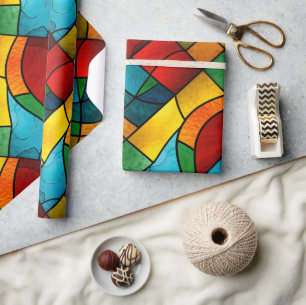 Colourful Stained Glass Mosaic Abstraction Wrapping Paper