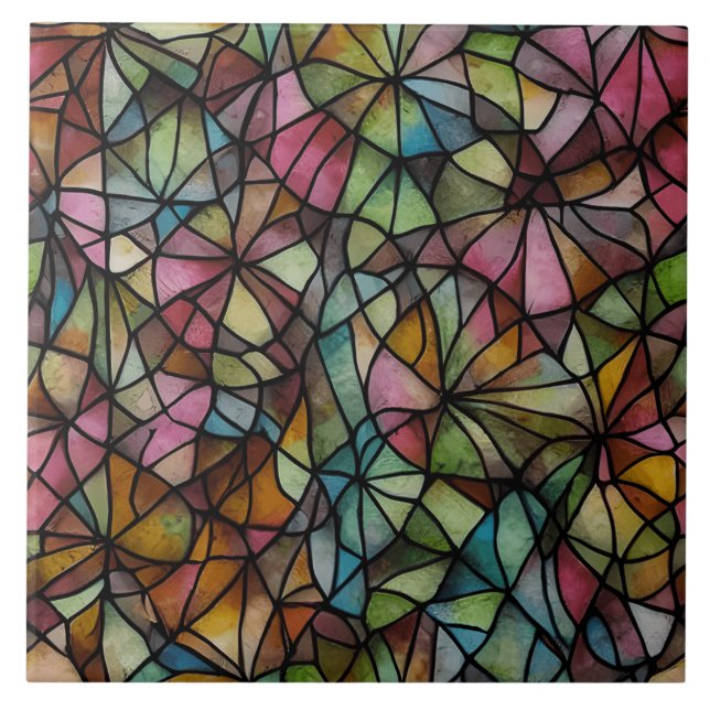 Colourful Stained Glass Pattern Ceramic Tile (Front)