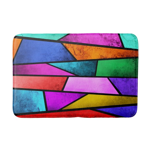 Colourful Stained Glass Purple Blue Teal Bath Mat (Front)