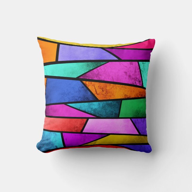Colourful Stained Glass Purple Blue Throw Pillow (Front)