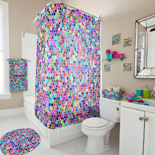 Colourful stained glass shower curtain
