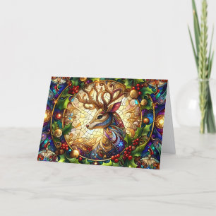 Colourful Stained Glass Stag Christmas Holiday Car Card