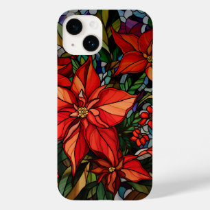 Colourful Stained Glass Style Poinsettias & Holly Case-Mate iPhone 14 Case
