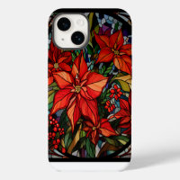 Colourful Stained Glass Style Poinsettias & Holly