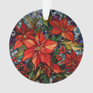 Colourful Stained Glass Style Poinsettias & Holly Ornament