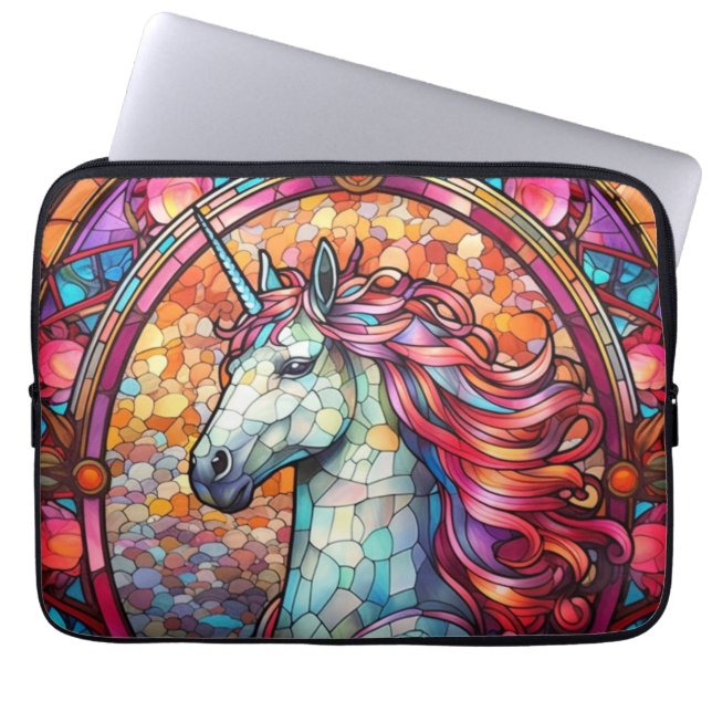 Colourful Stained Glass Unicorn Laptop Sleeve (Front)
