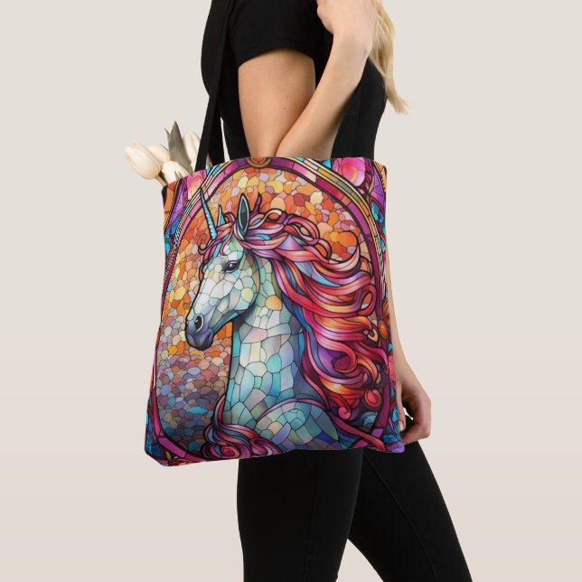 Colourful Stained Glass Unicorn Tote Bag (Close Up)