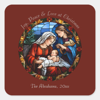 Colourful Stained Glass Vintage Christmas Square Sticker