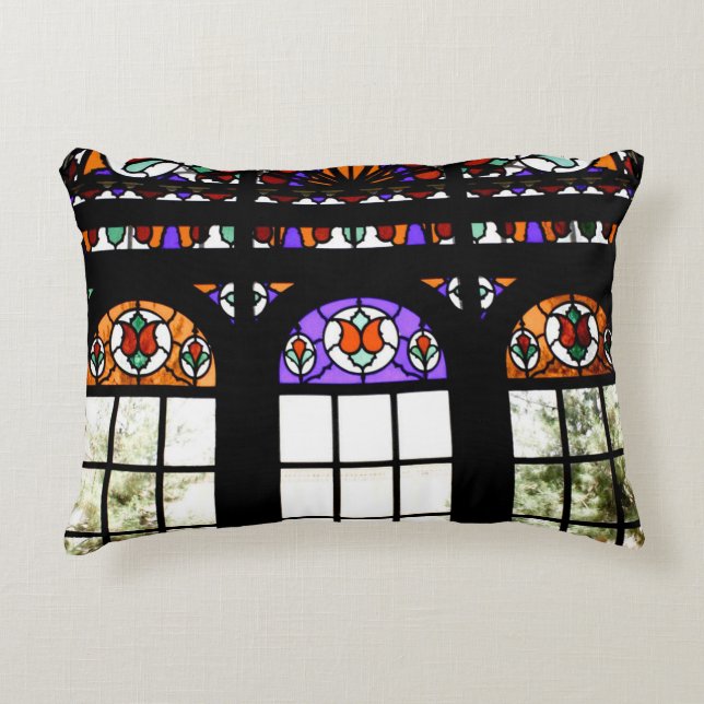 Colourful Stained Glass Window Decorative Cushion (Front)