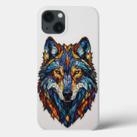 Colourful Stained Glass Wolf Head