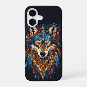 Colourful Stained Glass Wolf Head iPhone 16 Case
