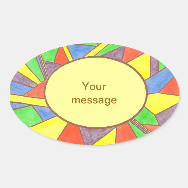 Colourful Stained glass your message, oval sticker (Front)