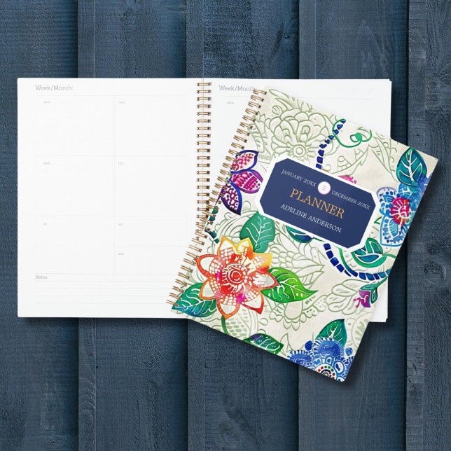 Colourful Stamped Flowers Business Logo Monogram Planner (Creator Uploaded)