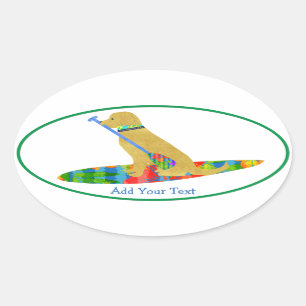 Colourful Stand Up Paddle Board Golden Retriever Oval Sticker