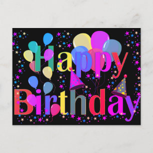 Colourful Star Confetti Happy Birthday Balloons  Postcard