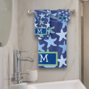 Colourful Star Fish Seamless Pattern Monogram Bath Towel Set
