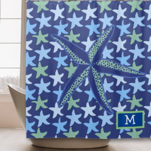 Colourful Star Fish Seamless Pattern With Monogram Shower Curtain