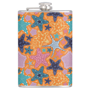 Colourful Star fishes Hip Flask