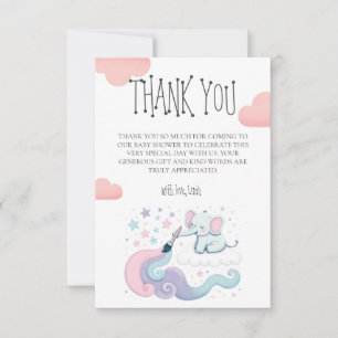 Colourful Star On Cloud 9 Elephant Baby Shower Thank You Card