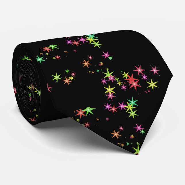 colourful star pattern on black tie (Rolled)