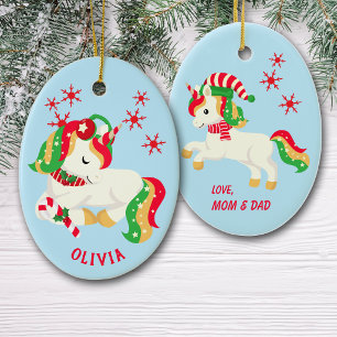 Colourful Star Unicorn Kids Christmas Ceramic Ornament