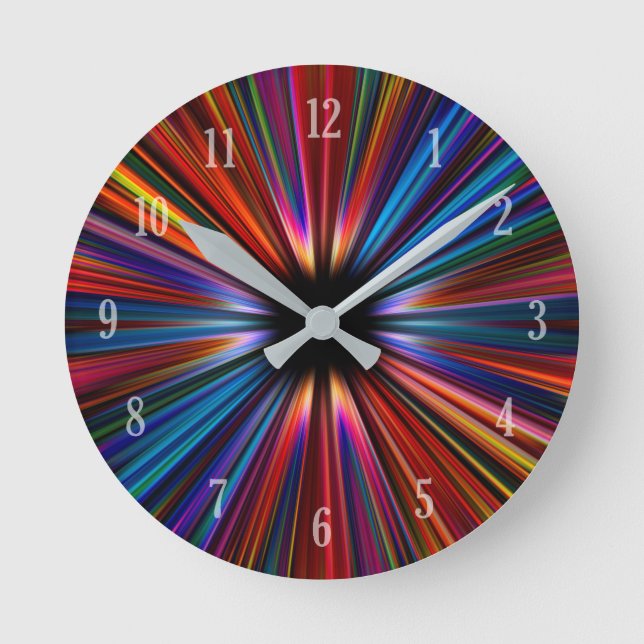Colourful starburst explosion pattern round clock (Front)