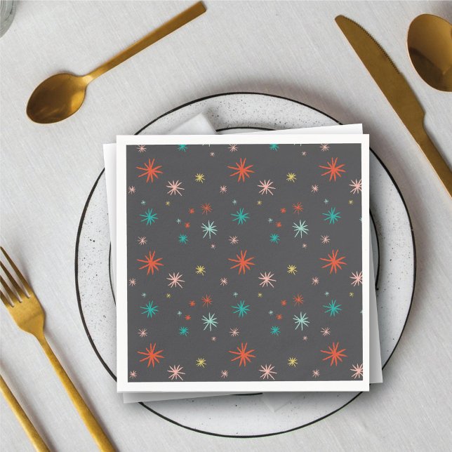 Colourful Starburst Fun Holiday New Year Eve Party Napkin (Colorful Starburst Fun Holiday New Year's Eve Party Paper Napkins @ fat_fa_tin)