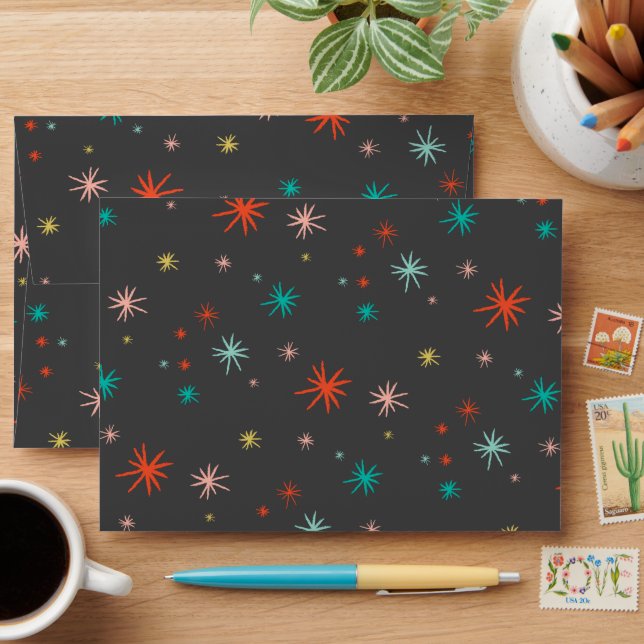 Colourful Starbursts Fun Fireworks New Year Holida Envelope (Desk)