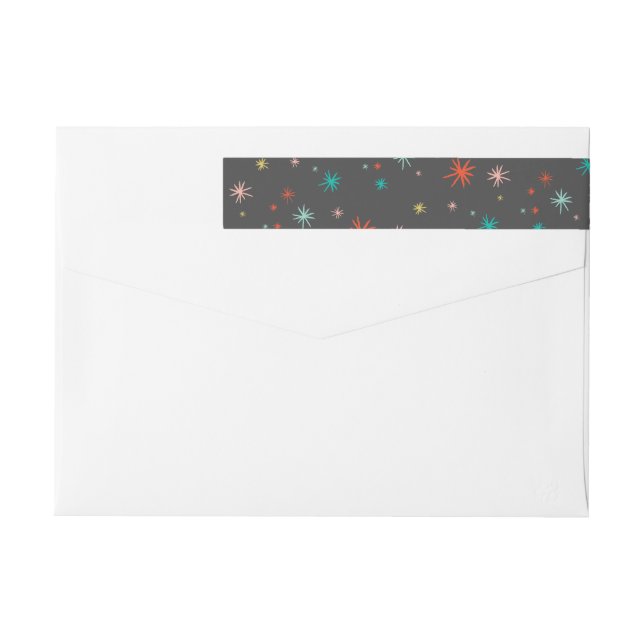 Colourful Starbursts Fun Pattern New Year Holiday Wrap Around Label (Back)
