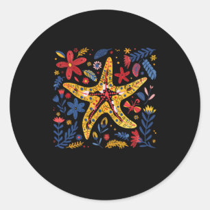Colourful Starfish Illustration Surrounded Classic Round Sticker
