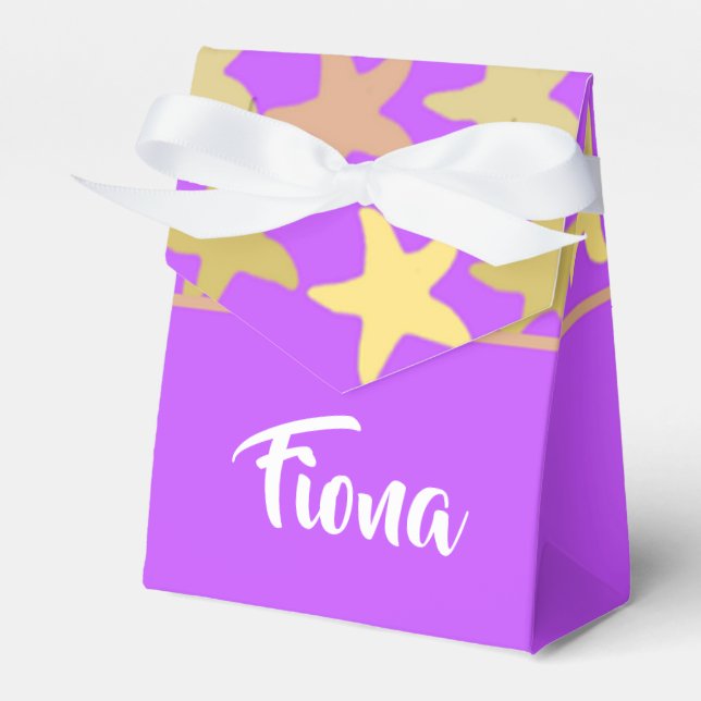 Colourful starfish on purple favour box (Front Side)