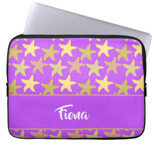 Colourful starfish on purple laptop sleeve