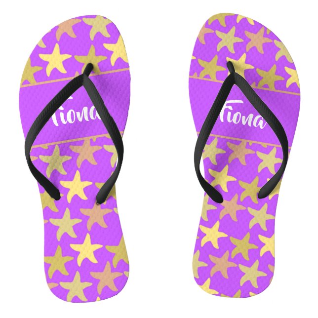 Colourful starfish on purple thongs (Footbed)
