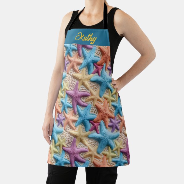 Colourful Starfish Sandy Shore All Over Print Apro Apron (Insitu)