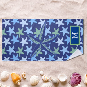 Colourful Starfish Seamless Pattern Monogram Beach Towel