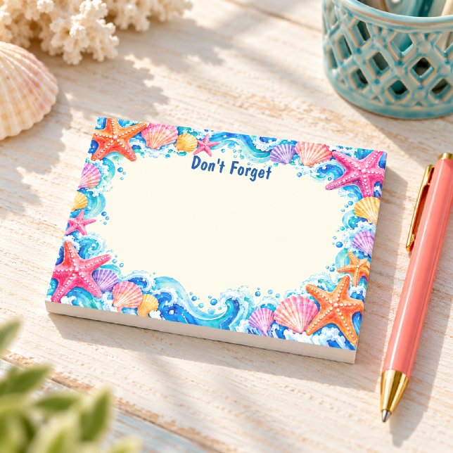 Colourful Starfish Seashells & Ocean Wave Border Post-it Notes (Creator Uploaded)