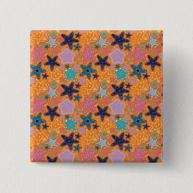 Colourful Starfishes 15 Cm Square Badge (Front)