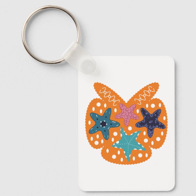  Colourful Starfishes with orange colour backgroun Key Ring (Front)
