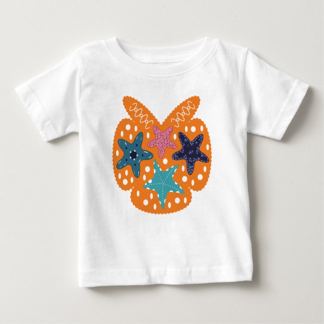Colourful Starfishes with orange colour background Baby T-Shirt (Front)