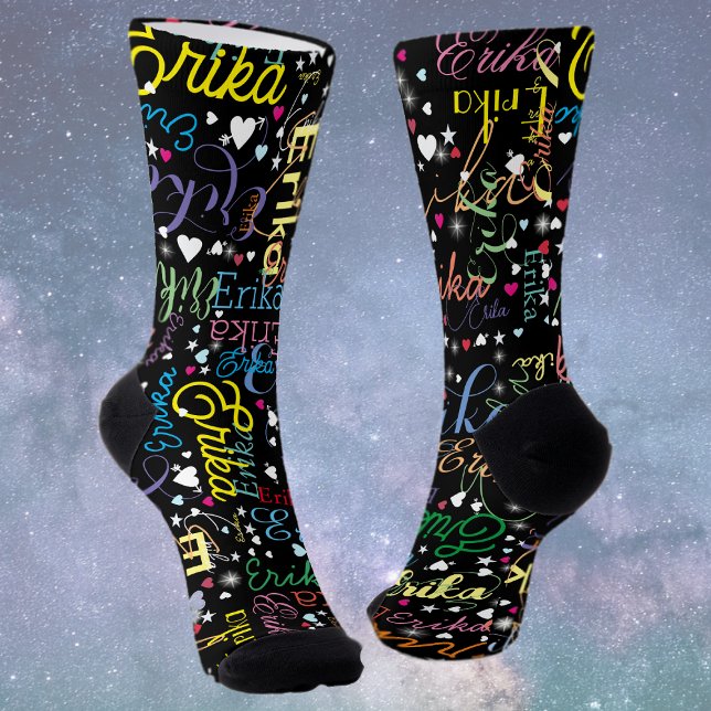 Colourful Starry Affection Black full of Hearts  Socks (Creator Uploaded)