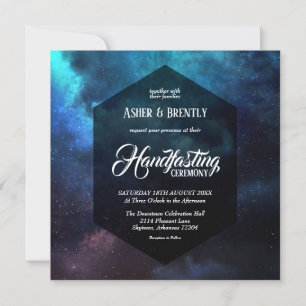 Colourful Starry Nebula Dark Handfasting Invitation