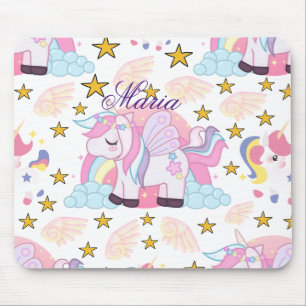 Colourful Starry Unicorn Magical Custom Name Mouse Pad