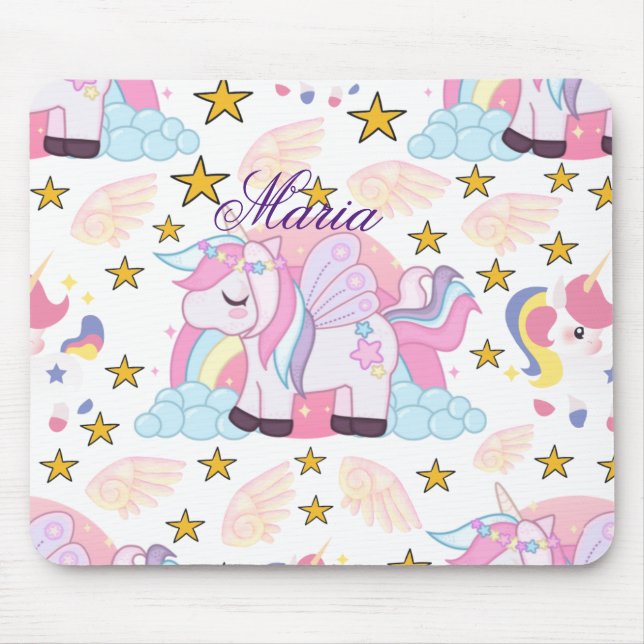 Colourful Starry Unicorn Magical Custom Name Mouse Pad (Front)