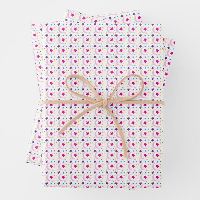 Colourful Stars and Crescent Moon Wrapping Paper Sheet (In situ)