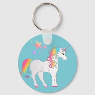 Colourful Stars and Rainbow Unicorn Key Ring