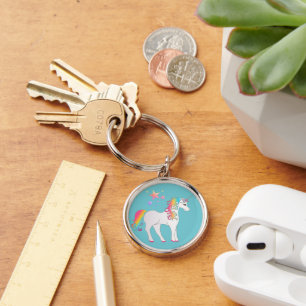 Colourful Stars and Rainbow Unicorn Key Ring