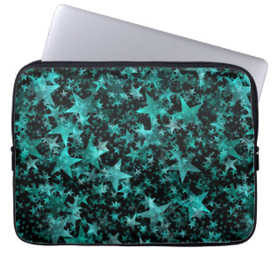 Colourful Stars Aqua Teal Black Background Laptop Sleeve